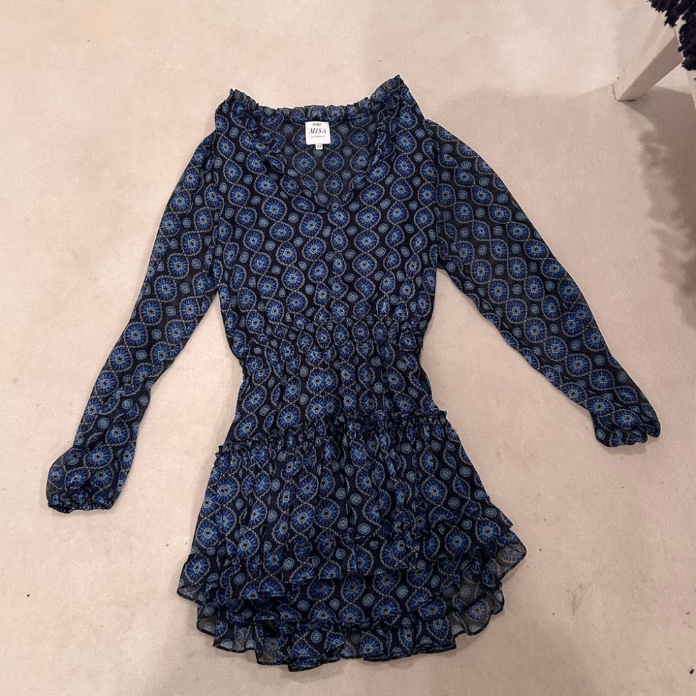 Misa Los Angeles printed blue mini dress
